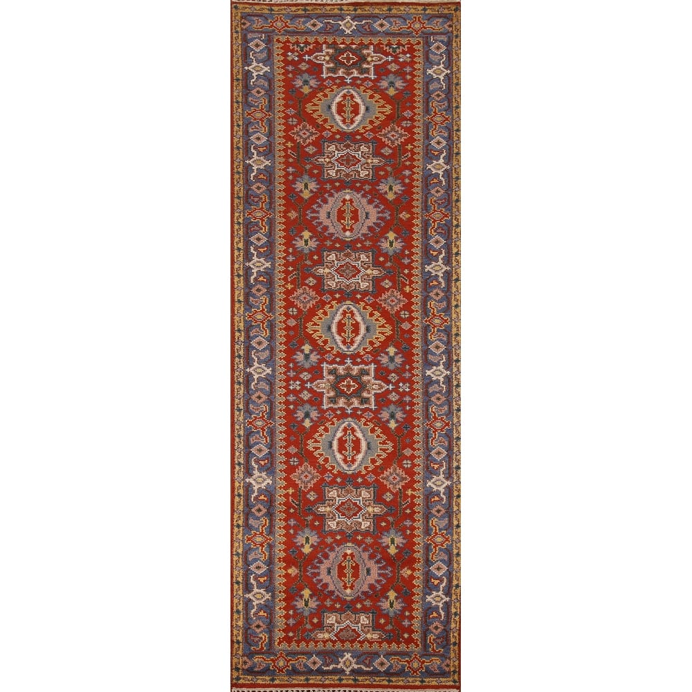 Geometric Kazak Indian Runner Rug Hand-knotted Wool Carpet - 2'8"x 10'0"