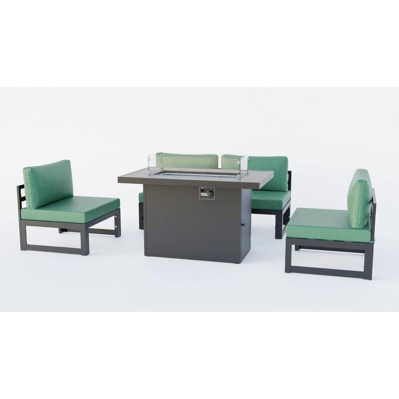 LeisureMod Chelsea 5-Piece Outdoor Patio Chairs and Fire Pit Table Set