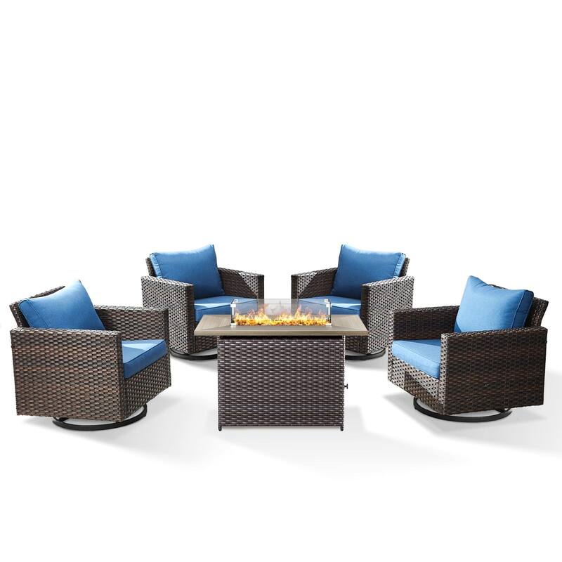 4 Swivel Chair with Fire Pit Table Brwon-Blue - Brown