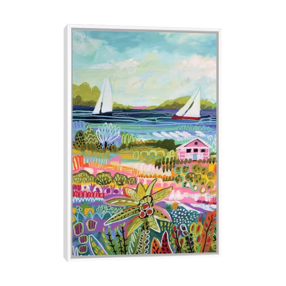 iCanvas "Two Sailboats And Cottage I" by Karen Fields Framed Canvas Print
