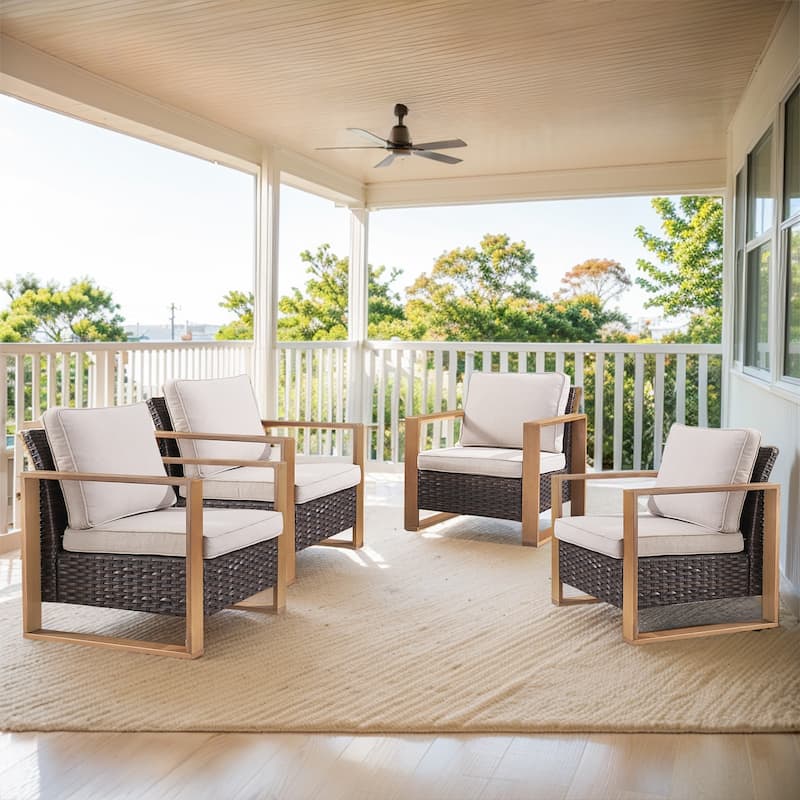 Gymojoy Outdoor 4 Patio Chairs with Soft Cushions - Brown - Brown - Beige