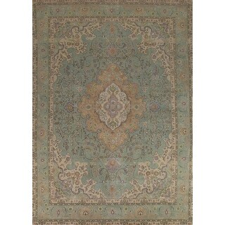 Green Floral Tabriz Persian Rug Traditional Hand-Knotted Wool Carpet ...
