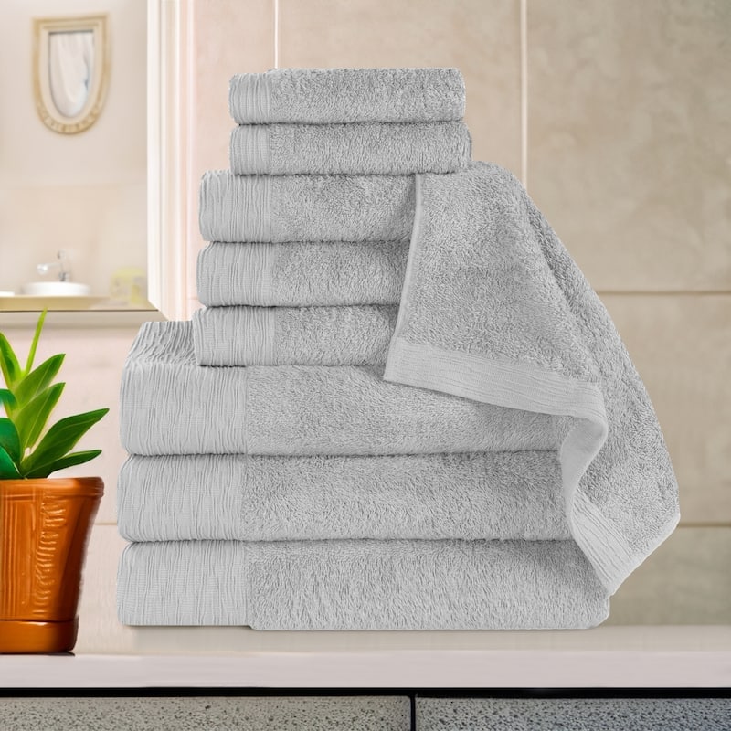Superior Sierra Rayon From Bamboo Cotton Blend 9 Piece Bathroom Towel Set - Platinum