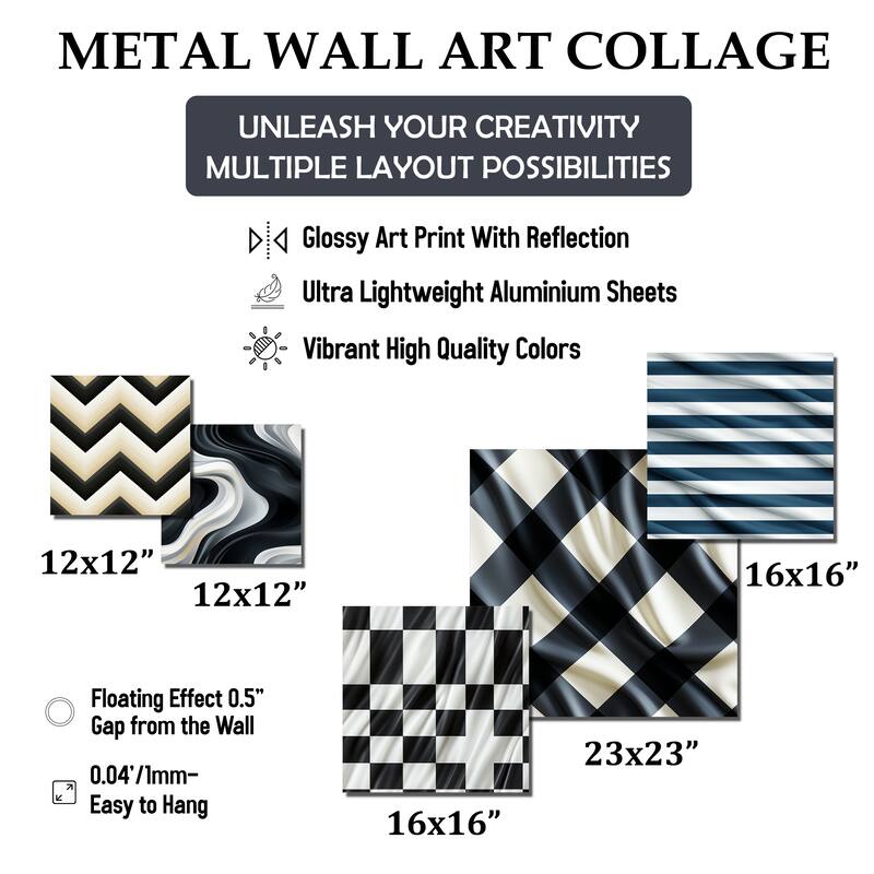 Designart "Monochromatic Chevron Motion I" Chevron Wall Art Set of 5 - Glam White Metal Art Living Room Set