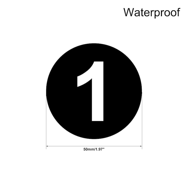Round Number Sticker, Self Adhesive PVC Labels Waterproof - Black