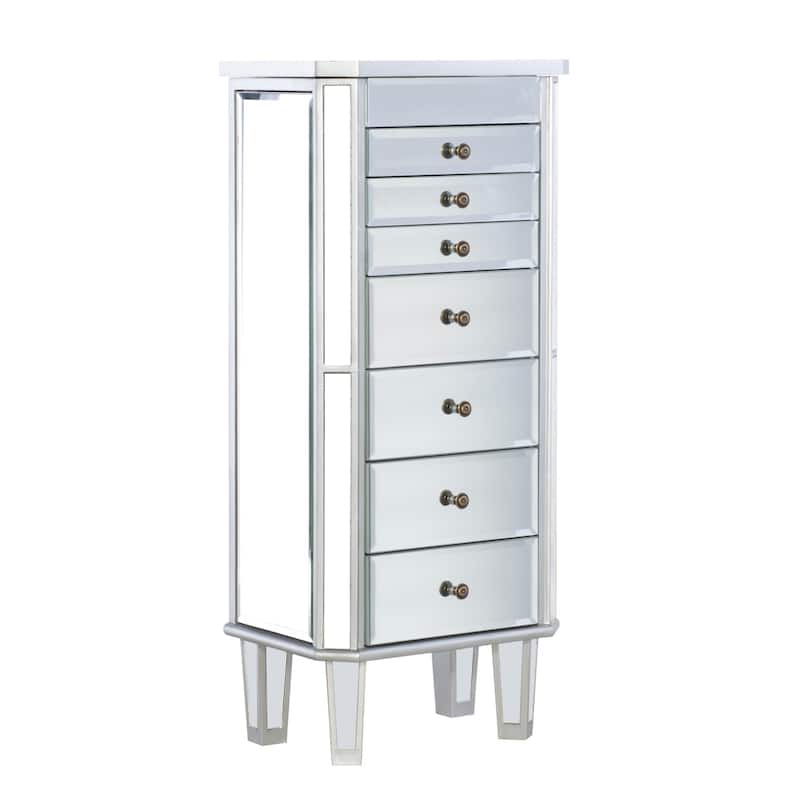 Mirrored Jewelry Armoire with 7-Drawers - 40.5" - Silver