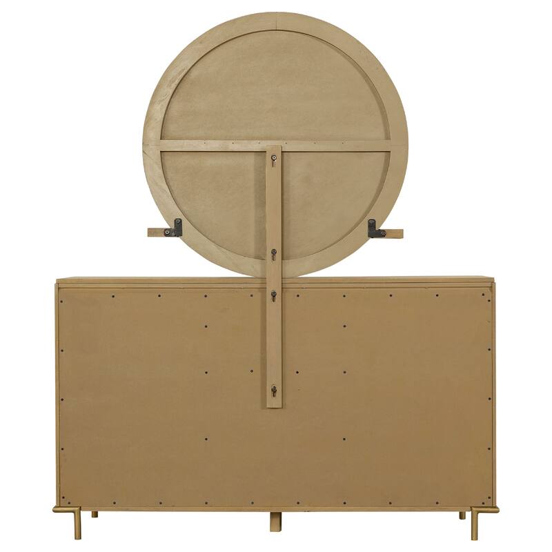 Fij Wide Dresser with Mirror, 8 Drawers, Sand Wash Brown, Brass Knobs