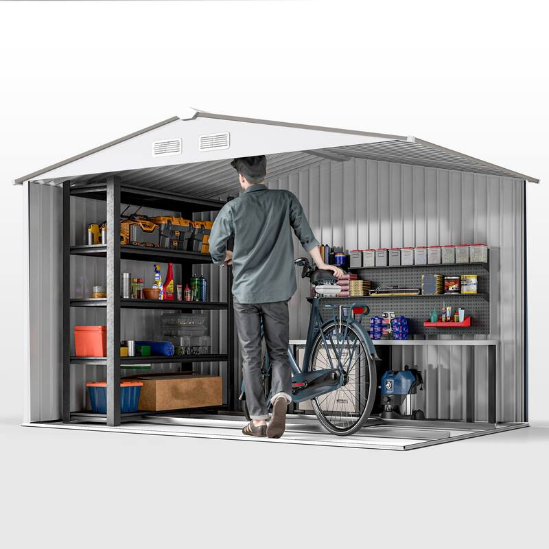 Outsunny 9' x 6' Outdoor Backyard Garden Tool Shed with Double Sliding Doors, 4 Airy Vents, & Durable Steel