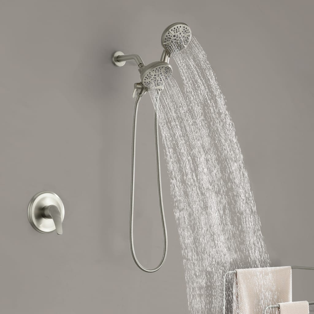 Modland 12-Setting Dual Head Shower System Pressure Balance Valve with Handheld & Rain Spray Anti-Scald Faucet Set