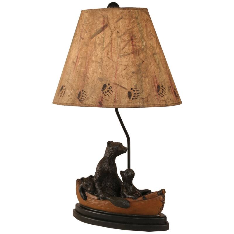 Rustic Bear Family in Canoe Table Lamp - Kodiak and Honey