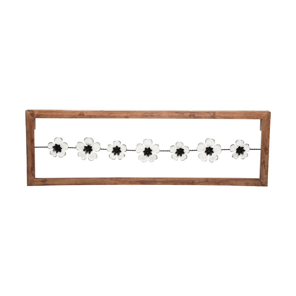 Foreside Home & Garden 38 x 12 inch Rustic White Flower On A Wire Wood And Metal Wall Décor