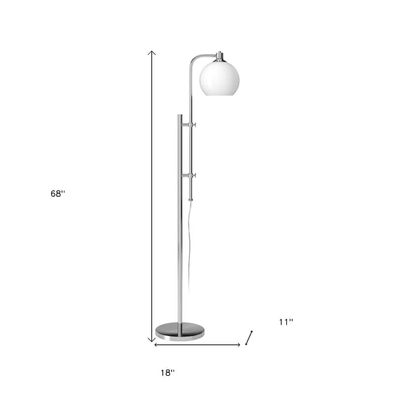 68” Modern Steel Floor Lamp with Frosted Glass Globe Shade and Foot Switch Plug-In Reading Light - 68”H x 18”W x 11”D
