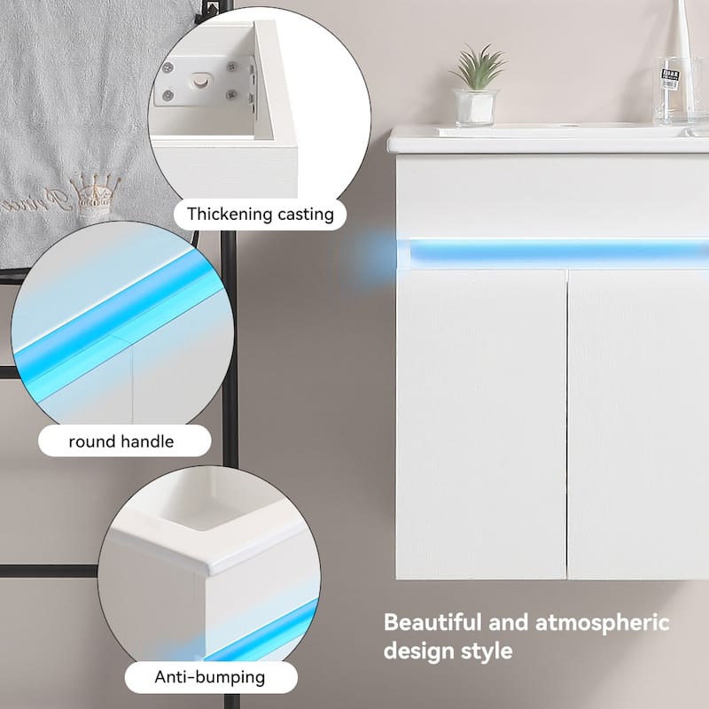 Bathroom Vanity with Sink, Radar Sensing Light & Large Space Storage