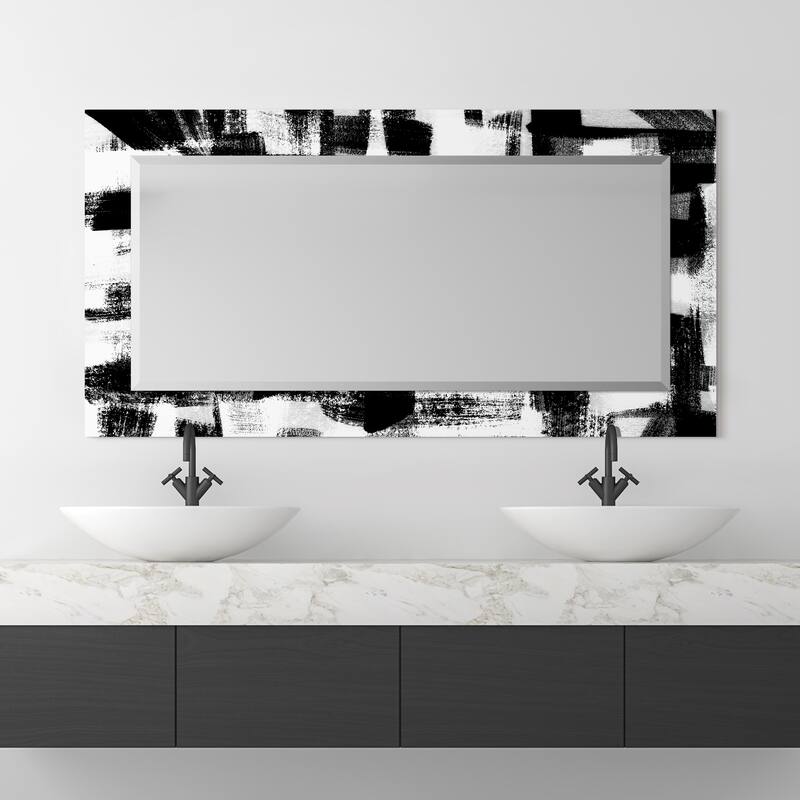 Jam Session Rectangular Beveled Mirror on Free Floating Printed Tempered Art Glass - Clear - 54" x 28"