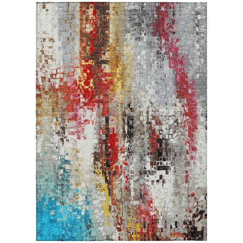 Machine Washable Indoor/ Outdoor Abstract Pixels Chantille Rug