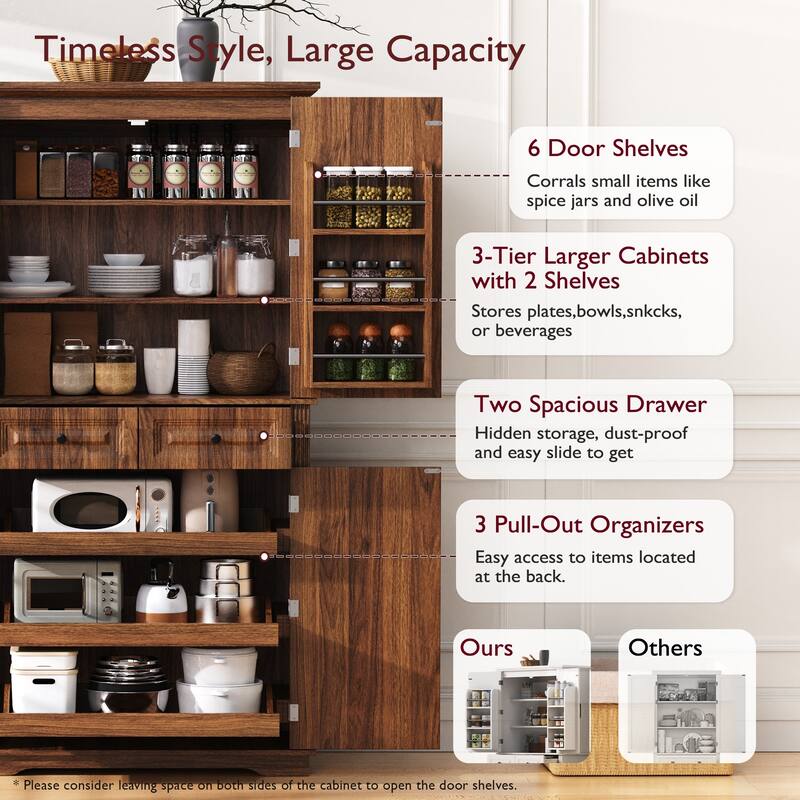 71" Tall Kitchen Pantry Cabinet with 3 Pull Out Cabinet Organizers