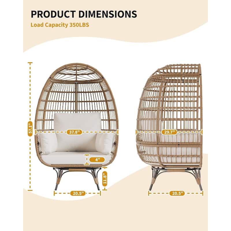 Outdoor 360° Swivel Egg Chair with Cushions,Egg Basket Lounge Chair for Patio