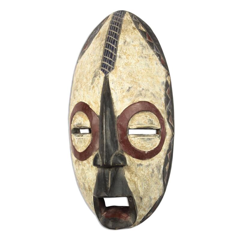 Novica Handmade Beige Yoruba African Wood Mask