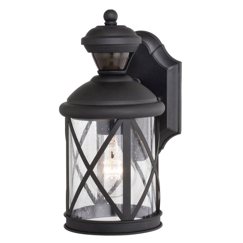 Henderson 1 Light Textured Black Motion Sensor Dusk to Dawn Outdoor Wall Lantern Clear Glass Shade, LED Compatible