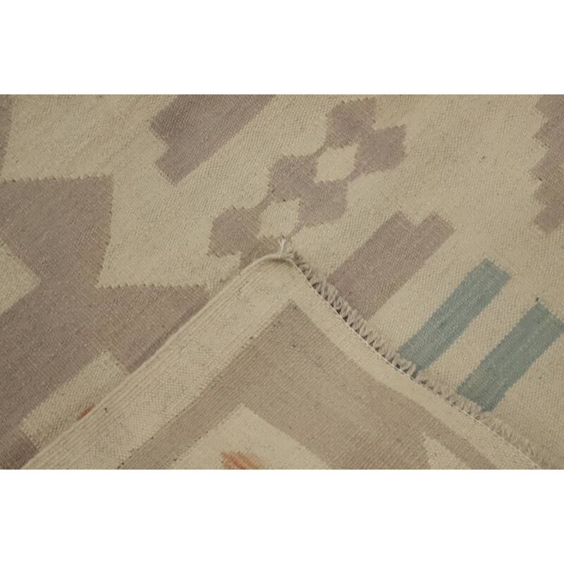 Hand Woven Oriental 100% Wool Carpet Southwestern Tribal Beige & Ivories Kilim Area Rug - 7' 8'' X 4' 10''