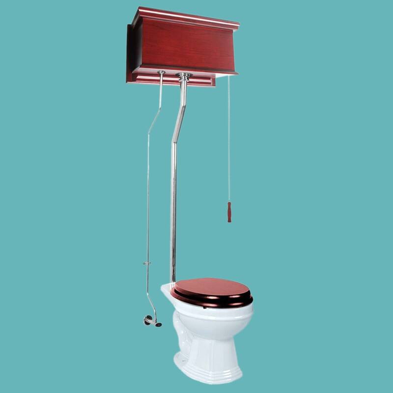 High Tank Toilet - Cherry Flat Tank, Round Bowl and L Pipes Renovators Supply