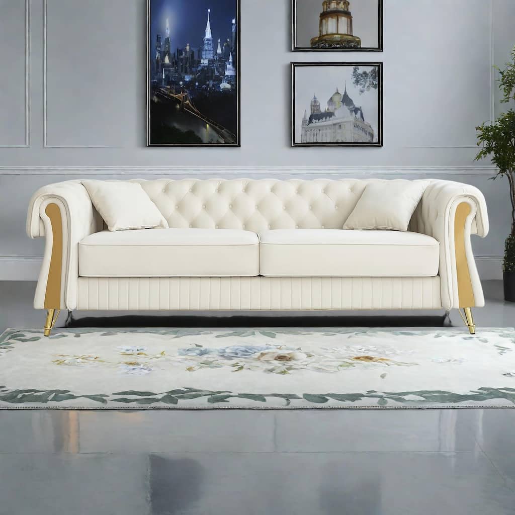 89" Velvet 3-Seater Sofa Sofa with Two Seat Cushions and Two Toss Pillows
