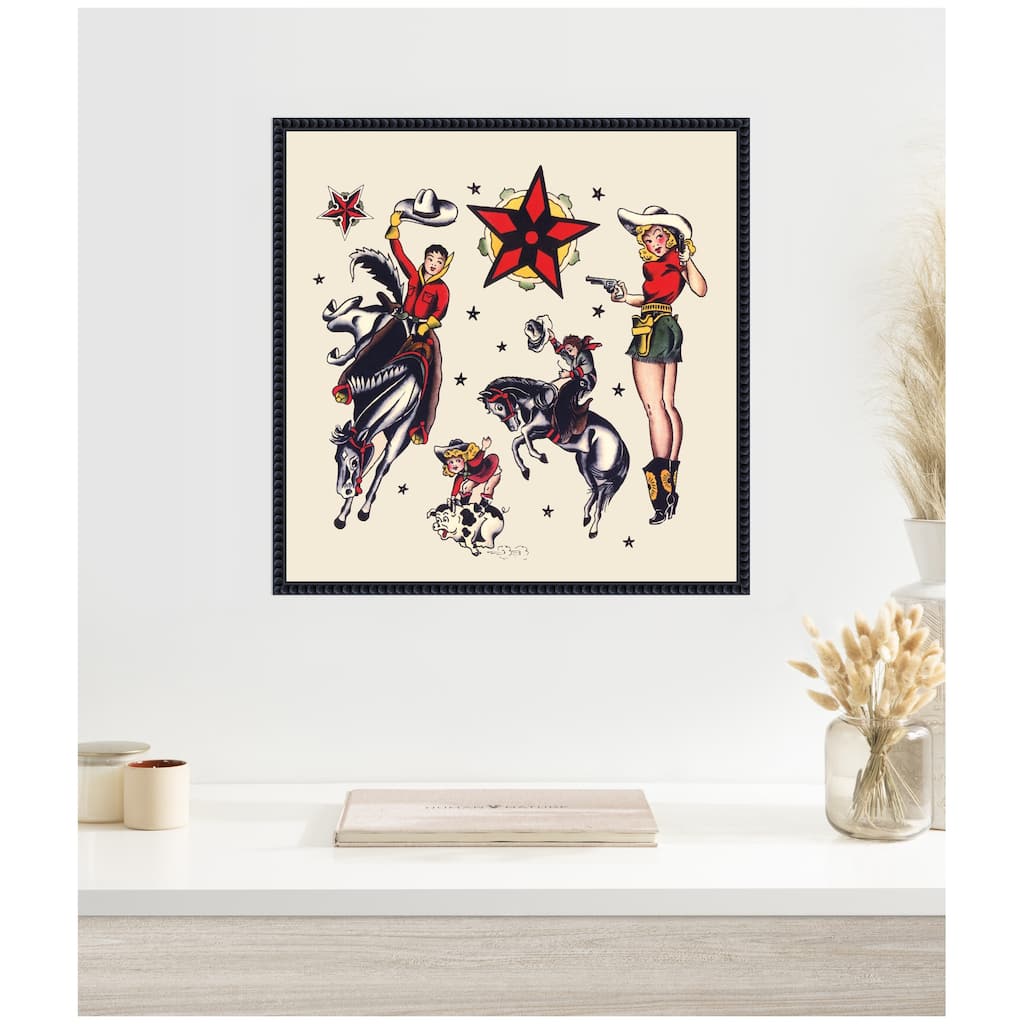 Kate and Laurel Vintage Rodeo Illustration by Corinna Buchholz of Piddix Framed Canvas Wall Art Print