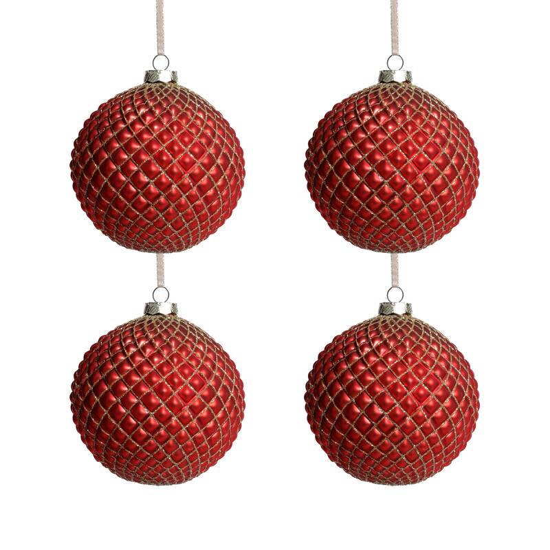 4-Piece Set Metallic 4.75" Glass Ball Christmas Ornaments