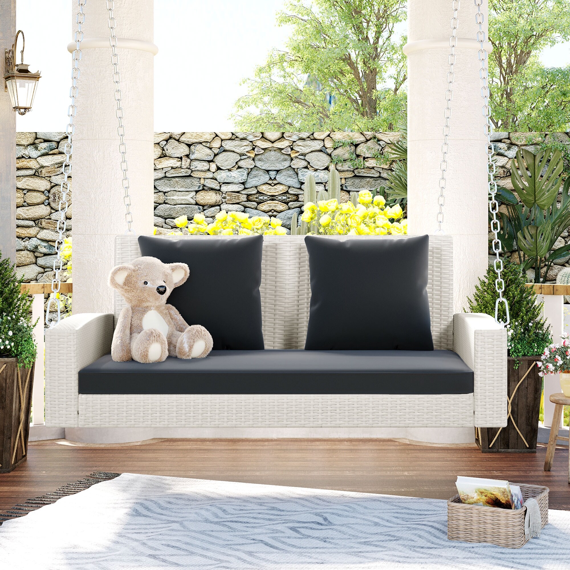 Wicker swing bench discount