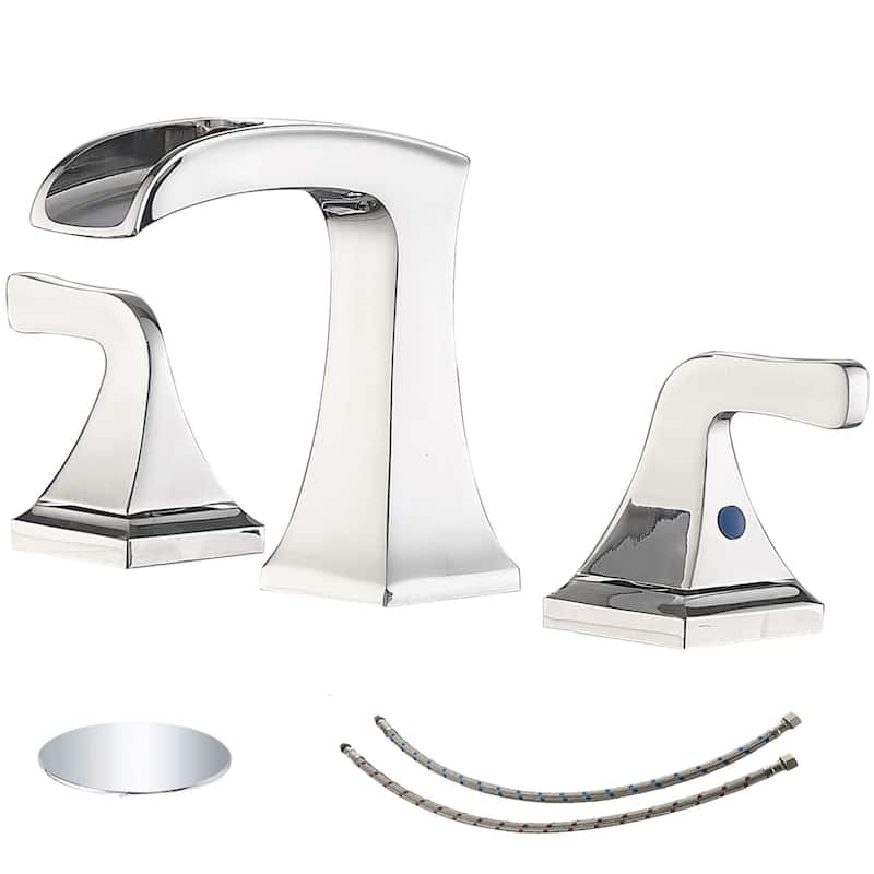 Waterfall Widespread Bathroom Faucet Wtih Drain Assemble 2 Handle Bathroom Sink Faucets 3 Holes Modern Lavatory Vanity Basin Tap