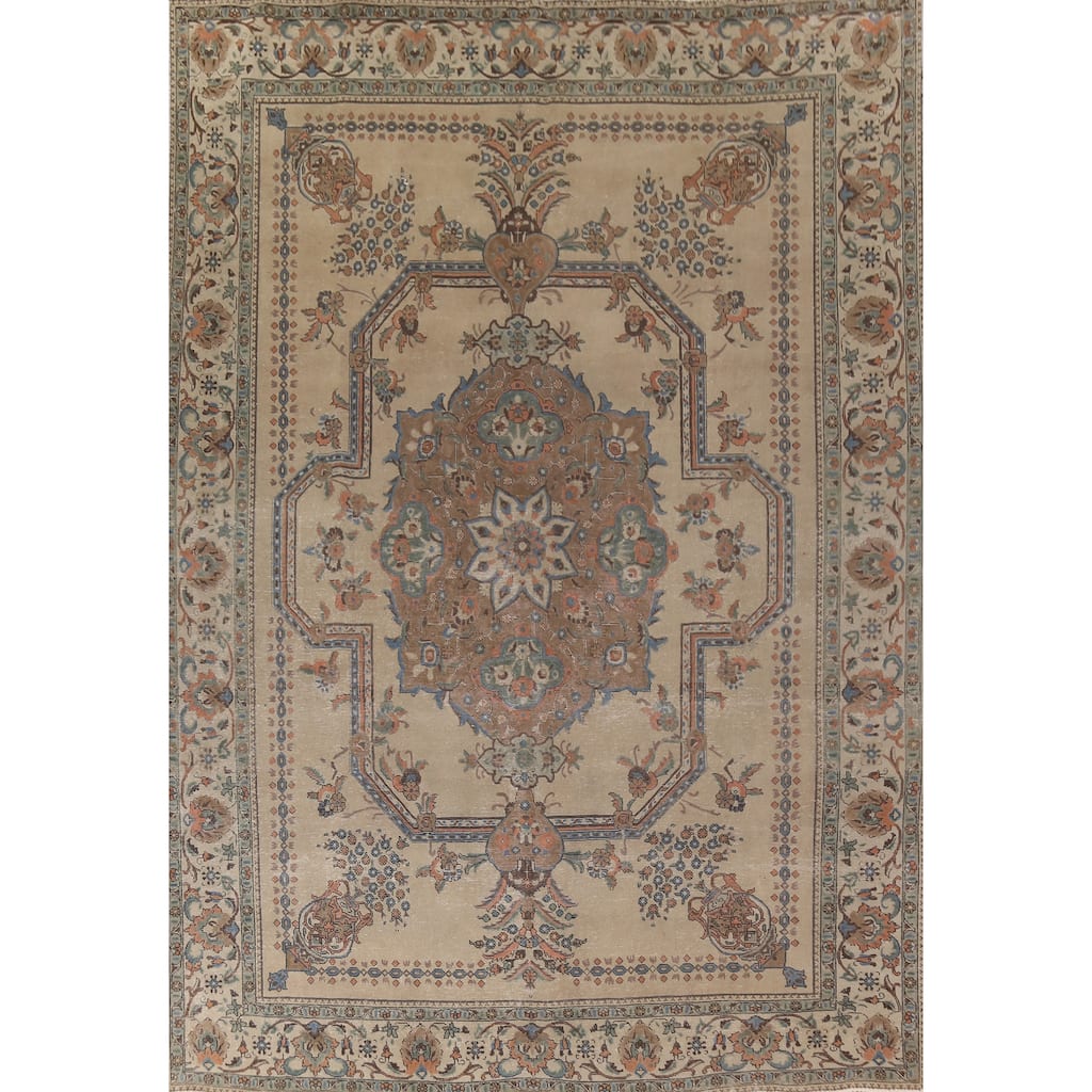 Tabriz Persian Vintage Area Rug Handmade Traditional Wool Carpet - 9'6"x 13'3"