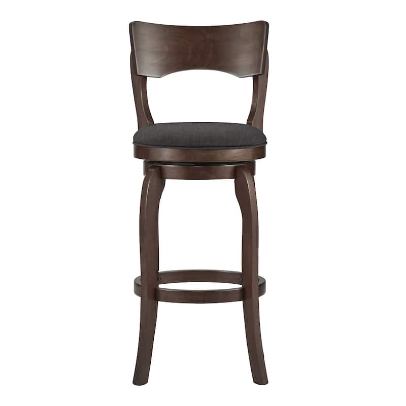 Verona Swivel 29-inch High Back Bar Stool by iNSPIRE Q Classic - Cherry-Dark Grey Linen-Curved