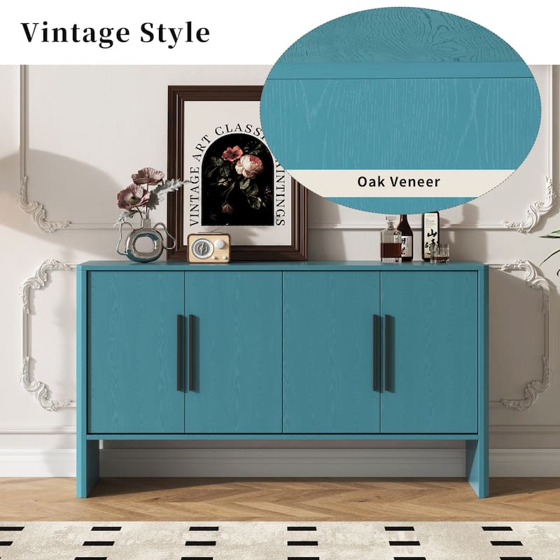 Sideboard Buffet Cabinet with Storage, Retro Sideboard Cabinet with Adjustable Shelves and Long Handles, 4-Door Wood Sideboard