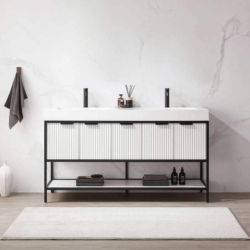 Marcilla 60 in. Double Sink Bath Vanity with Stone Sink Top