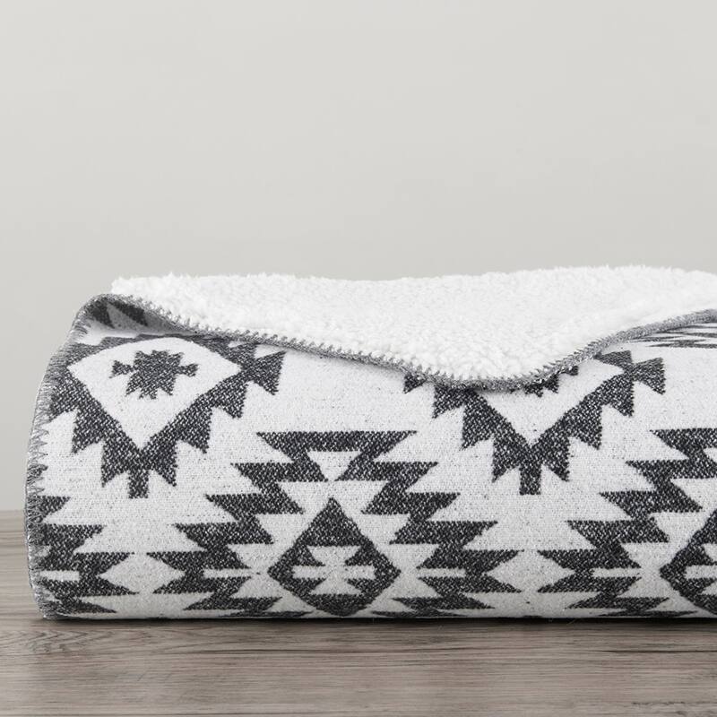 Paseo Road Southwest Aztec Design Throw with Sherpa Backing, 50" x 60"