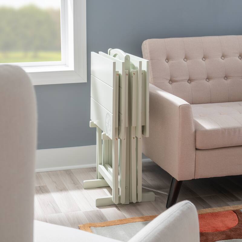 Compass Solid Wood 5 Piece Folding Snack TV Tray Set in Light Grey
