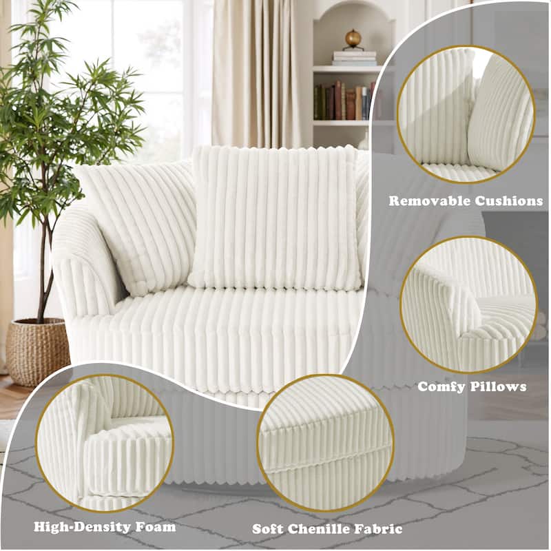Oversized 43" W Plush Corduroy Slipcovered Swivel Barrel Chair with Pillows Set of 2