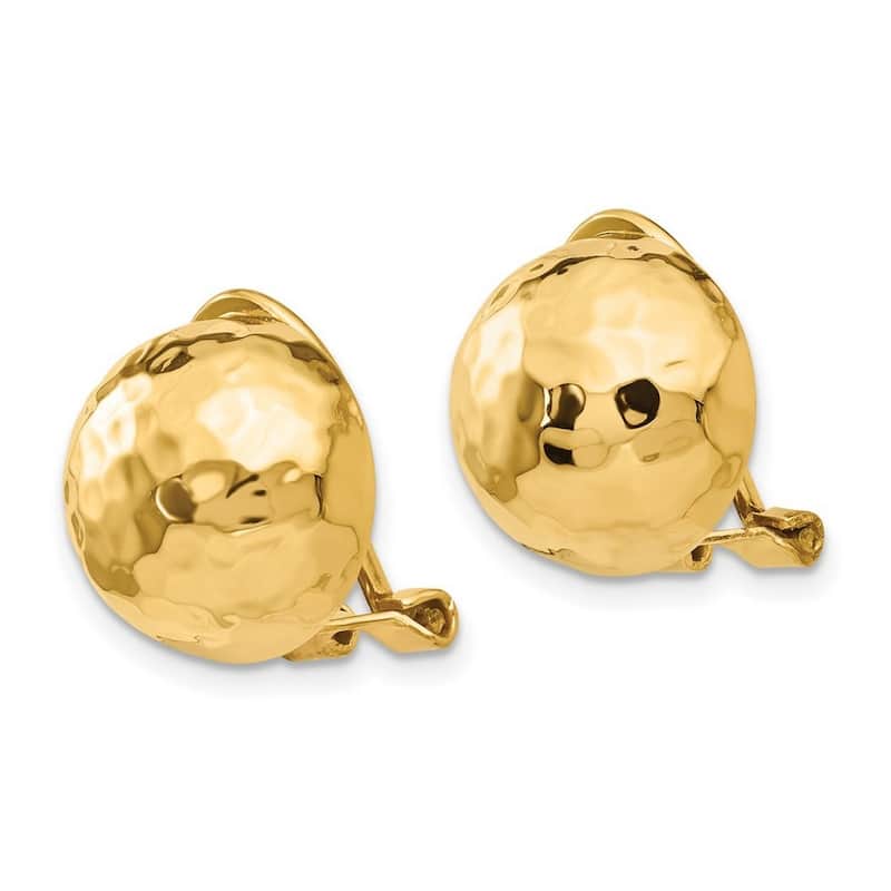 Curata 14k Yellow Gold Polished Omega Clip Hammered Non Pierced Earrings - 15x15mm