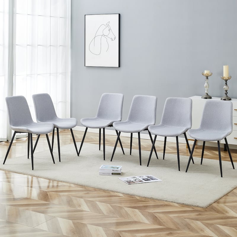 Roomfitters Linen Cotton Dining Chairs with Widened Curved Seat, Integrated Back, Set of 4 for Dining Room - Light Gray (Set of 6)