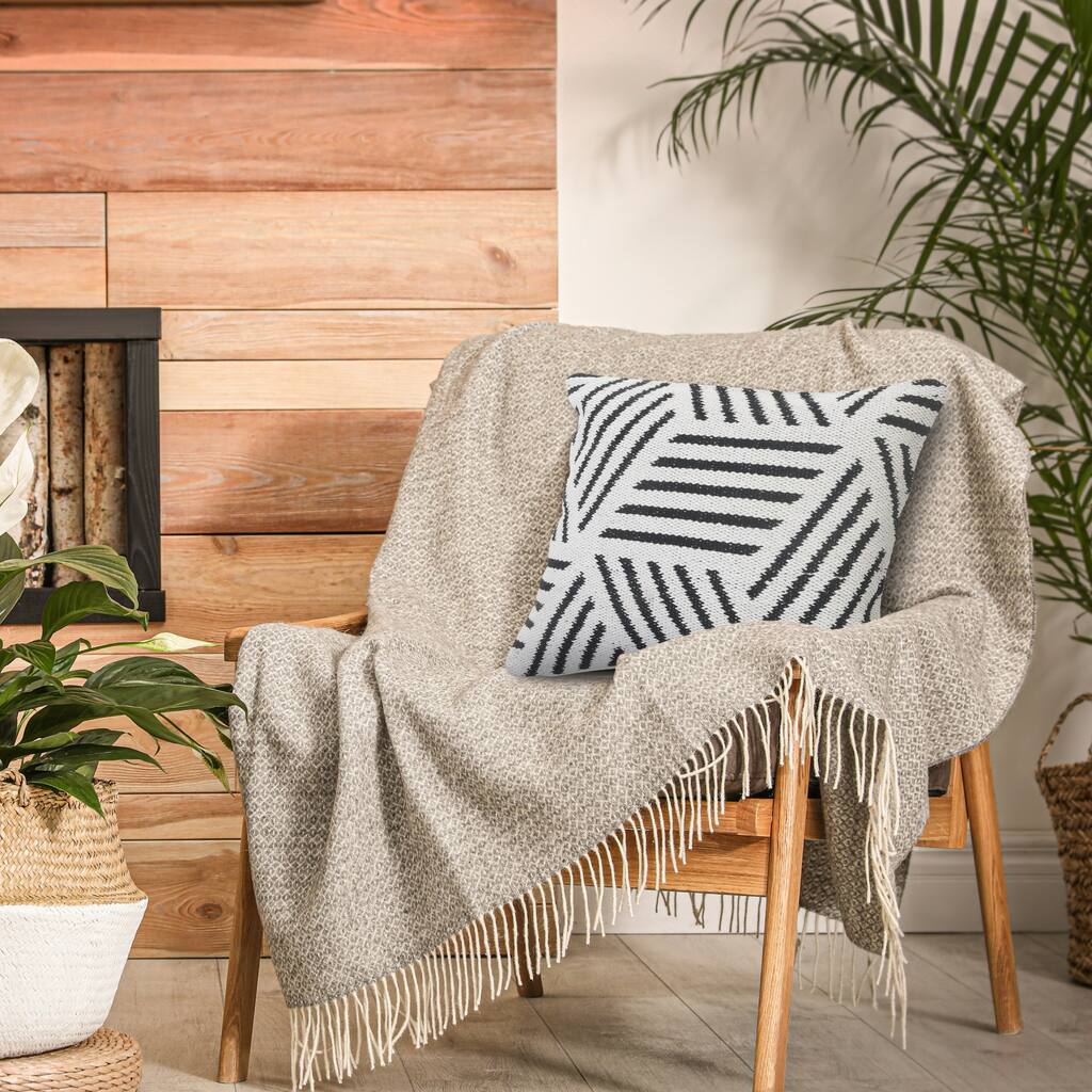 Handwoven Geometric Striped Square Throw Pillow - 20" - White and Black