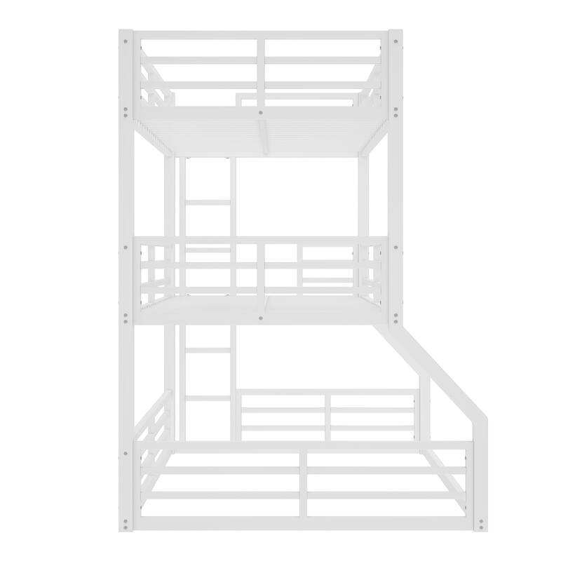 Twin over Twin over Full Bunk Bed, Metal Triple Bunk Bed with Safety Guardrails, Heavy-duty Bunk Bed with Noise-reduced Design