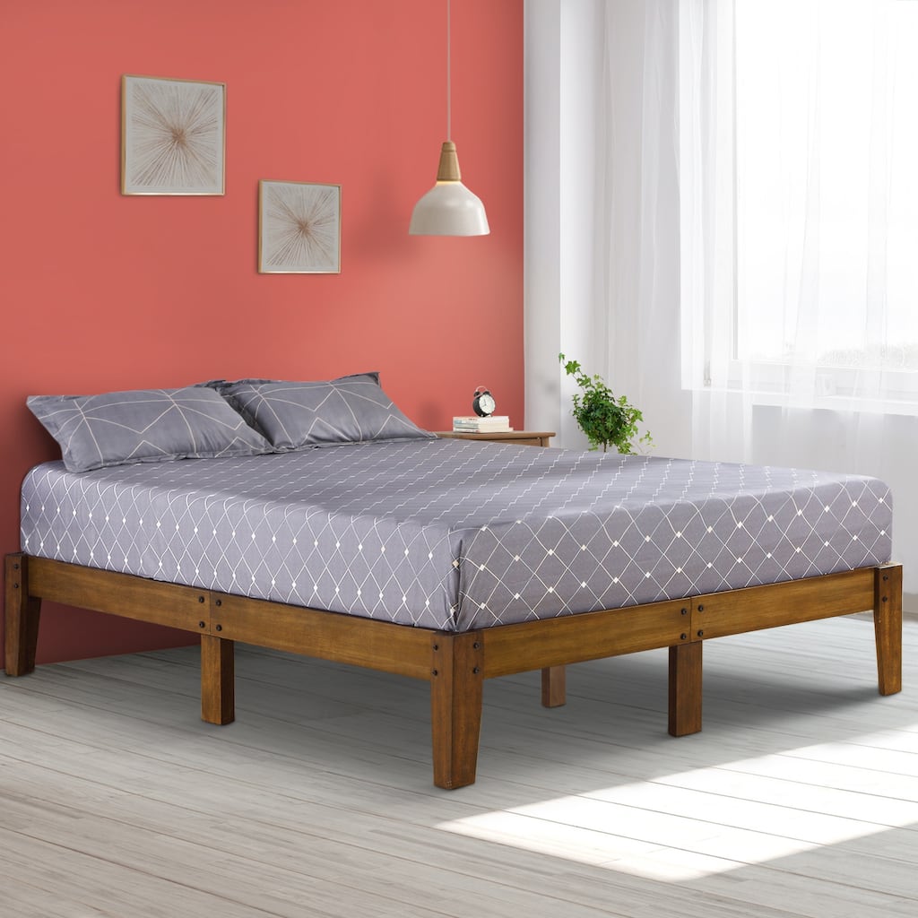 Sleeplanner 14-inch Rustic Wood Queen Platform Bed Frame