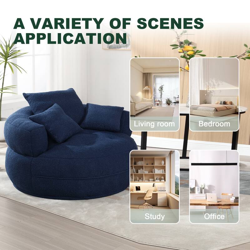 Circular wide living room fabric sofa, balcony swivel sofa chair