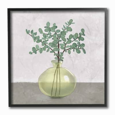 Stupell Plant In Vase Grey Neutral Design Framed Giclee Art Design By Ziwei Li