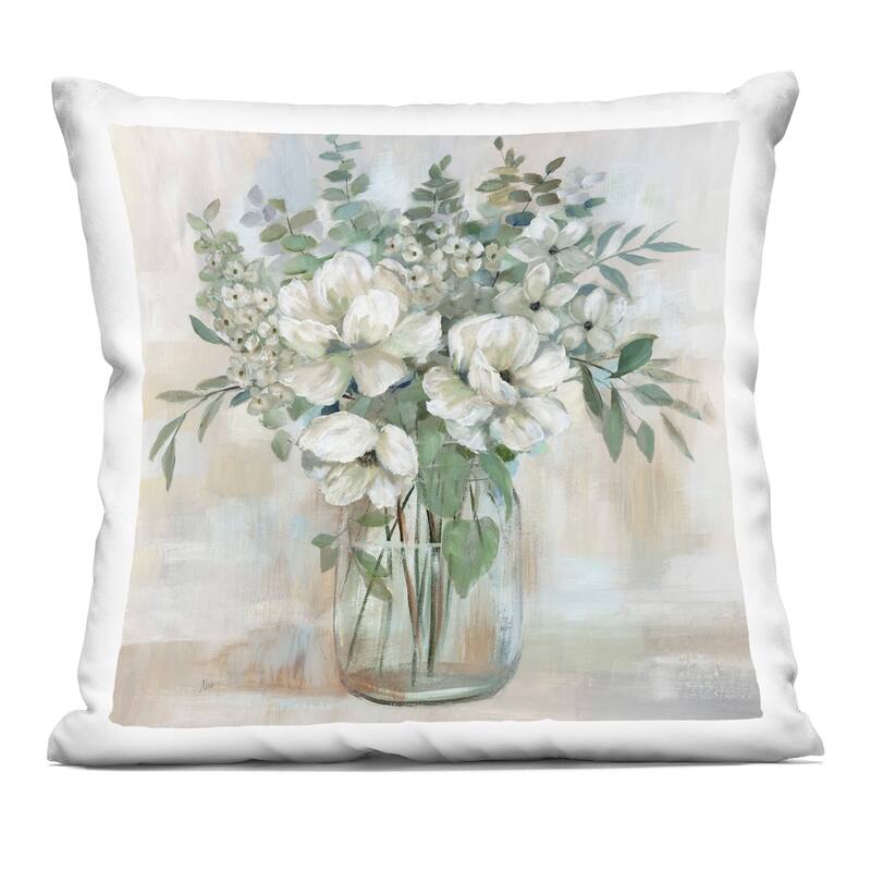 Stupell Lively Flower Vase in Green Tones Decorative Printed Throw Pillow Design by Nan - Accent - Polyester - Green - Single