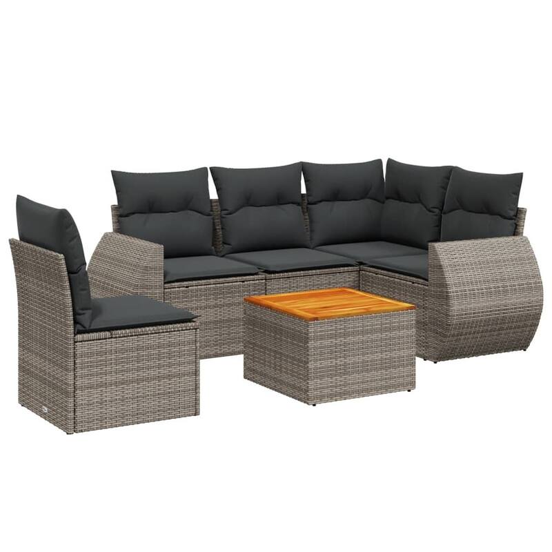 vidaXL Patio Sofa Set with Cushions Outdoor Furniture 6 Piece Poly Rattan - 21.7 x 21.7 x 14.6