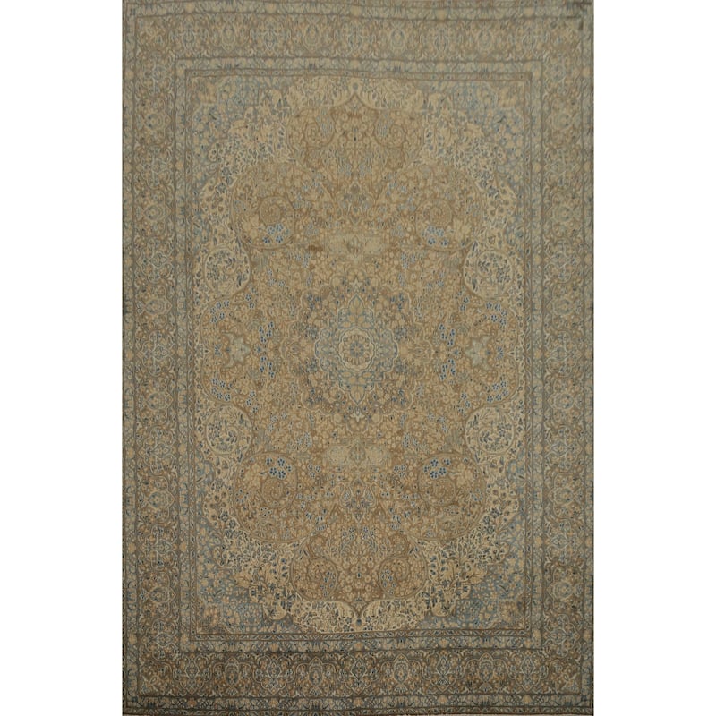 Hand Knotted Oriental 100% Wool Carpet Traditional Floral Brown Kerman Area Rug - 12' 11'' X 9' 7''