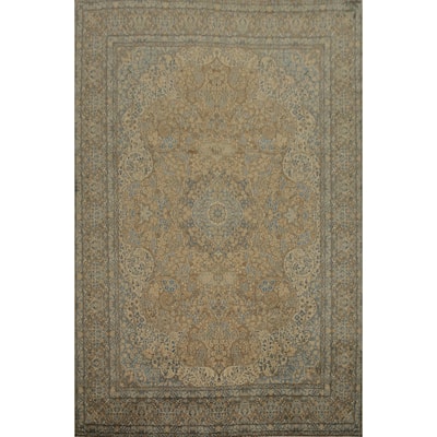 Hand Knotted Oriental 100% Wool Carpet Traditional Floral Brown Kerman Area Rug - 12' 11'' X 9' 7''