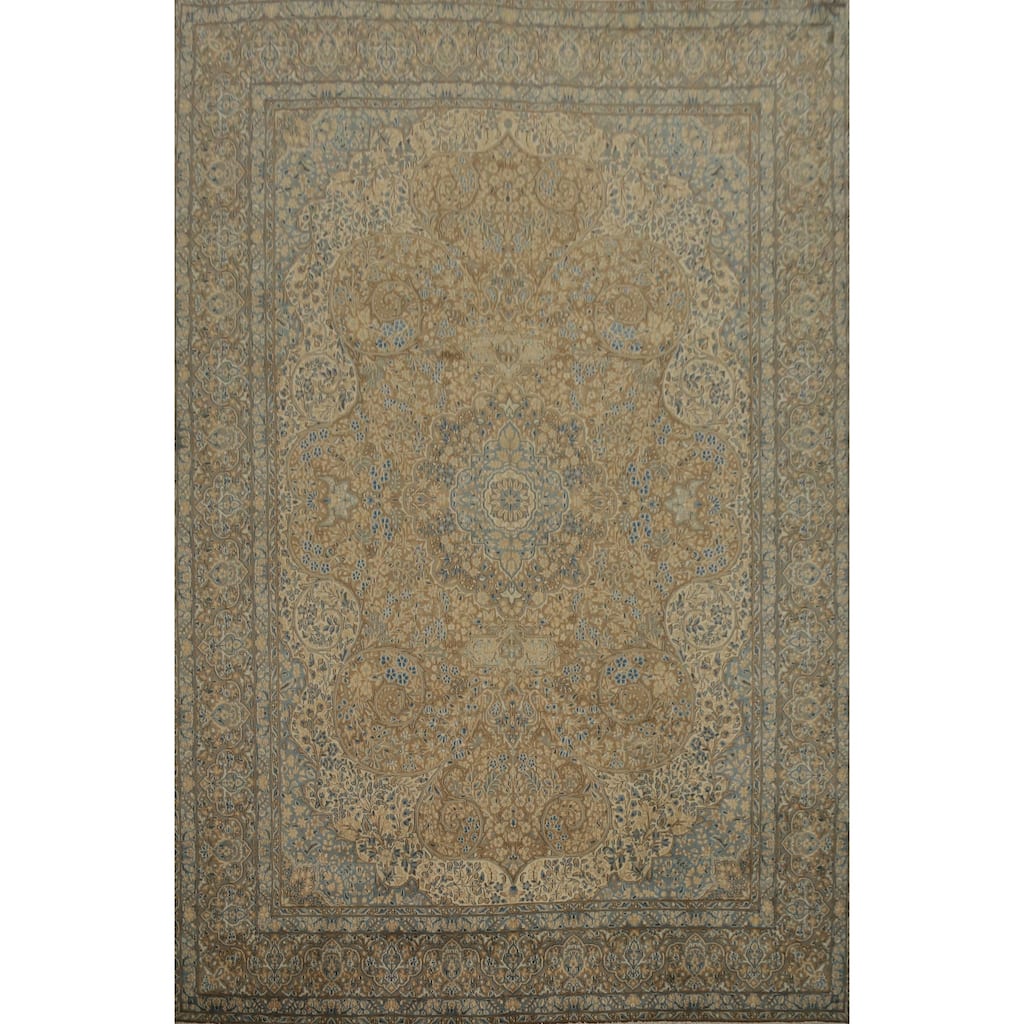 Hand Knotted Oriental 100% Wool Carpet Traditional Floral Brown Kerman Area Rug - 12' 11'' X 9' 7''