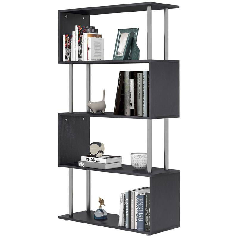 Modern S-Shaped 5 Tier Room Dividing Bookcase Wooden Stand Shelf